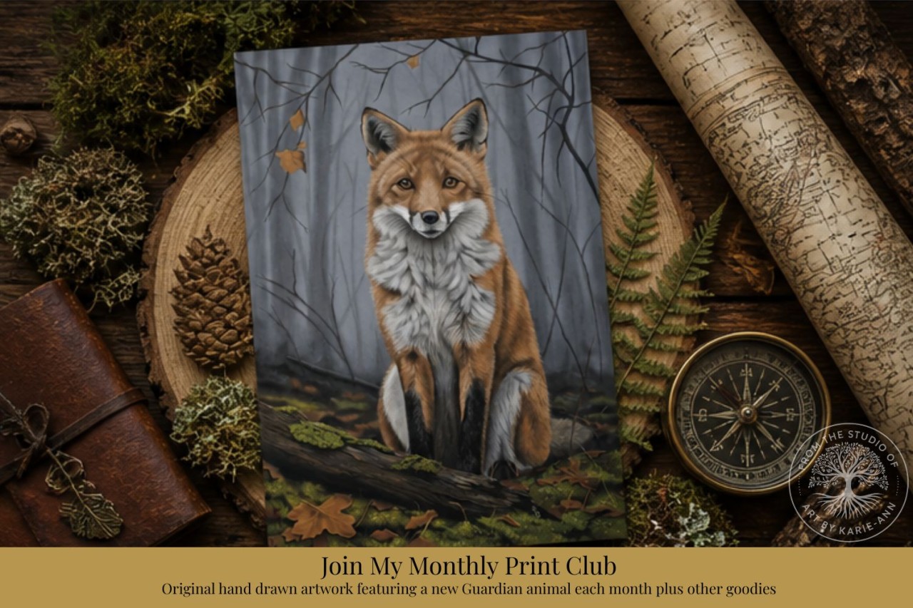 monthly art print subscription featuring animal guardians from the woodland realm